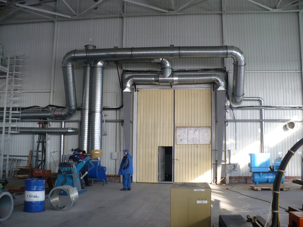Промышленный обогрев. Воздушная система отопления производственных помещений. КЭВ-п5060а. Воздушное отопление производственного помещения. Отопление производственного цеха.